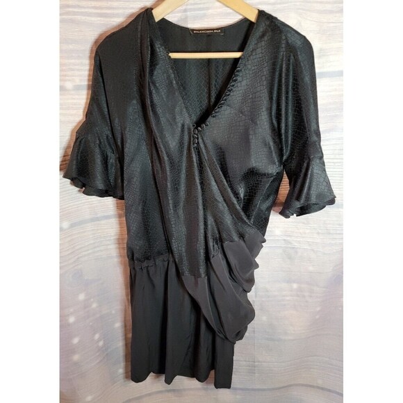 Balenciaga Black Silk Animal Scale Pattern Side Draped Dress - Picture 2 of 11
